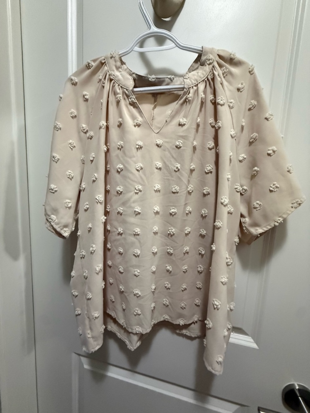Neutral Pom-Pom Detail Blouse - Light Beige Women's Top